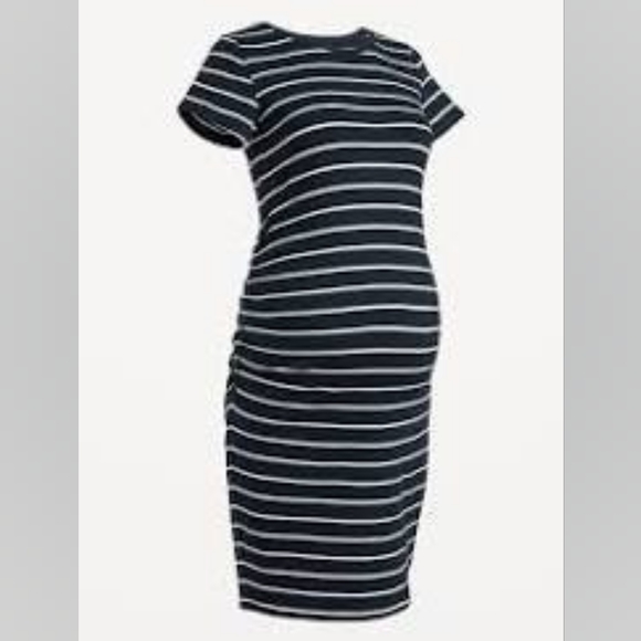 Maternity Jersey-Knit Bodycon Dress (Blue and White Stripe) - Picture 2 of 4